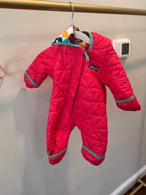 Patagonia Infant Pink Quilted Reversable Snowsuit with Teal Trim